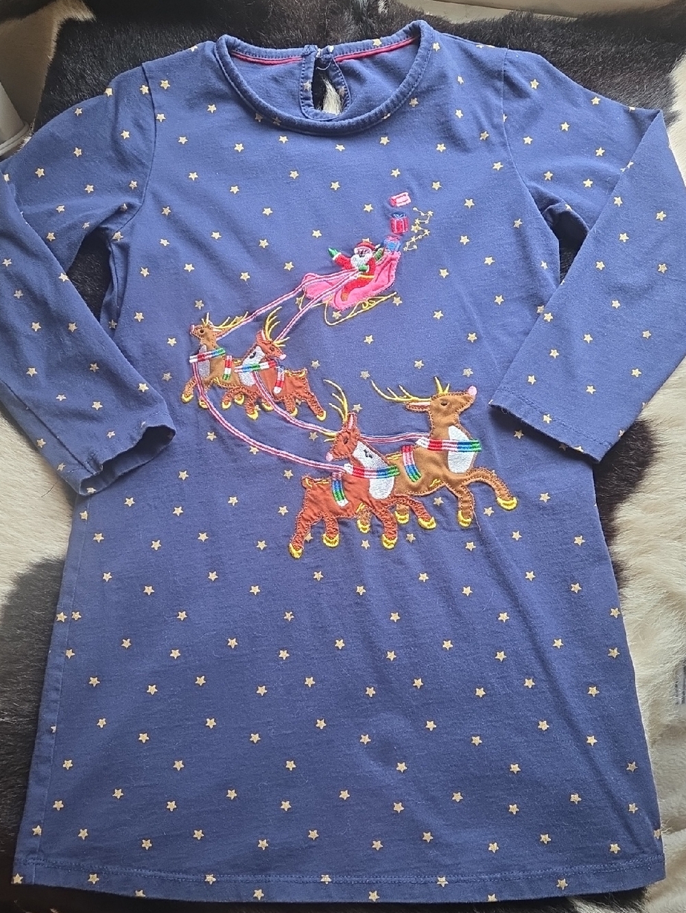 Girls' Navy Holiday Reindeer Embroidered Dress Sz 7
